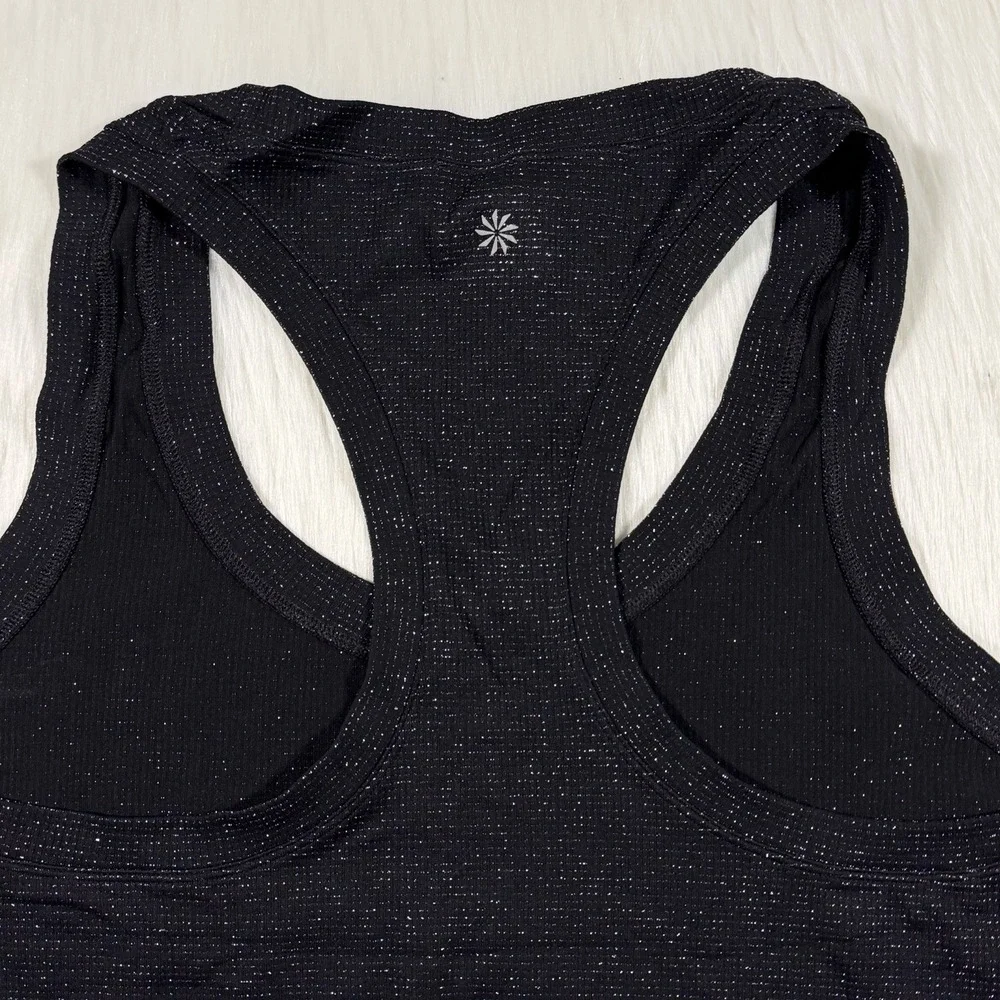 Athleta Size Large Black Shimmer Glitter Sparkle Seamless Racerback Tank Top